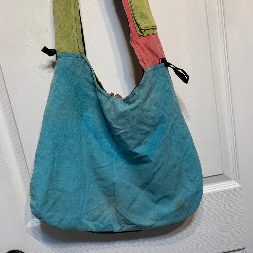 Bohemian Patchwork Hobo Bag Large Multi-Color Peace Sign Hippie Festival Hobo